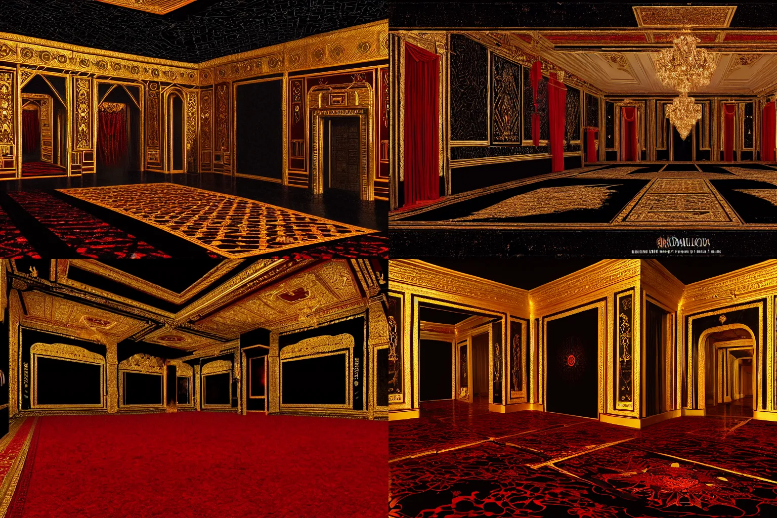 Prompt: interior_of_the_imperial_dalvoxus_palace_crimson_carpet_and_gilded_glitchart_decor_black_dripping_obsidian_elegance_cinematic_Keyframe_chiaroscuro_by_James_Gurney_4k_matte_painting