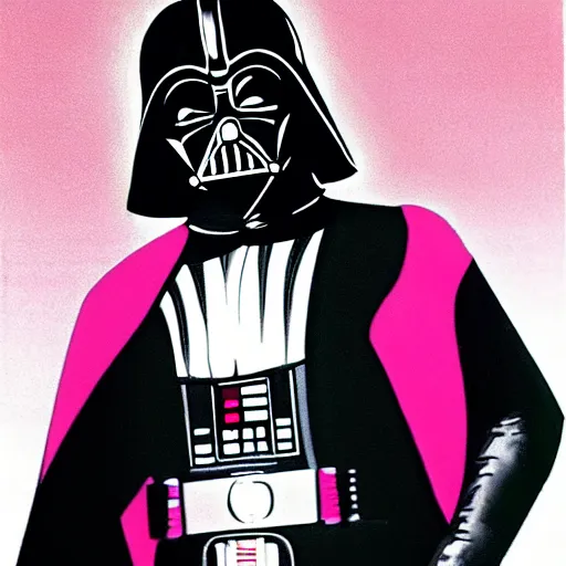 Image similar to Darth Vader in a pink suit