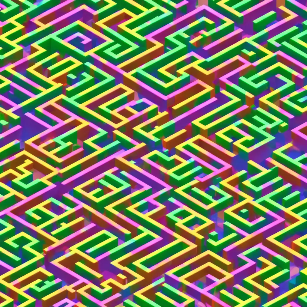Image similar to wimmelbilder maze made of 80's arcade landscape, isometric, octane render, unreal engine