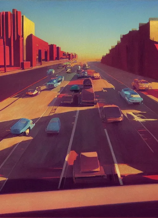 Prompt: los angeles traffic jam Edward Hopper and James Gilleard, Zdzislaw Beksinski highly detailed