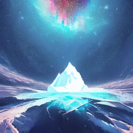 Image similar to an exposed iceberg floating in space with the universe inside, by anato finnstark, by alena aenami, by john harris, by ross tran, by wlop, by andreas rocha