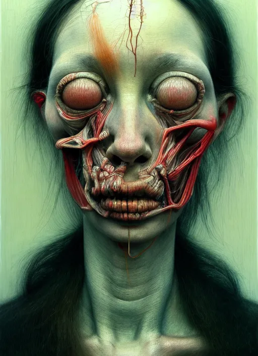 Image similar to there is ugliness in beauty, but there is also beauty in ugliness detailed portrait painting inspired by beksinski and alex gray, accurate anatomy, vintage, by jenny saville, edward hopper trending on artstation. 8 k