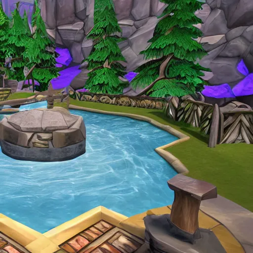 Prompt: runescape playing in the hot tub with wizard101 scenery, hyperrealistic, photo realistic, realistic, beautiful white lighting, in the middle of the day