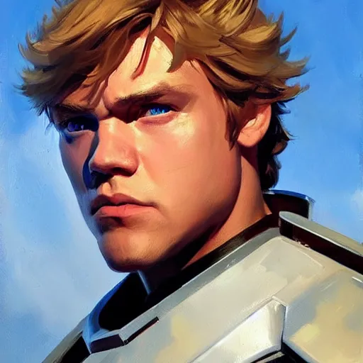 Image similar to greg manchess portrait painting of armored luke skywalker as overwatch character, medium shot, asymmetrical, profile picture, organic painting, sunny day, matte painting, bold shapes, hard edges, street art, trending on artstation, by huang guangjian and gil elvgren and sachin teng