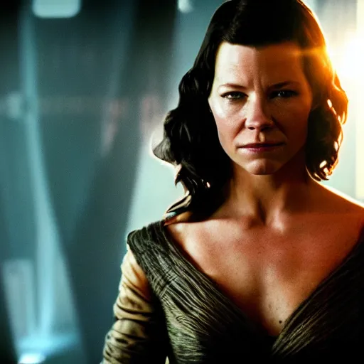 Image similar to evangeline lilly in'star wars ', cinematic scene, cinematic lighting, 1 4 mm