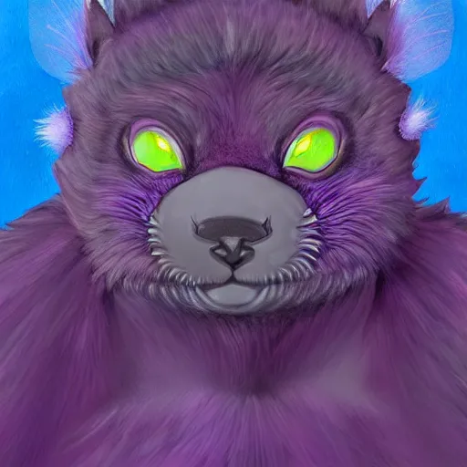Prompt: furry ( fandom ) art of an anthropomorphic purple otter with alien antennas, digital art, painting, trending on furaffinity