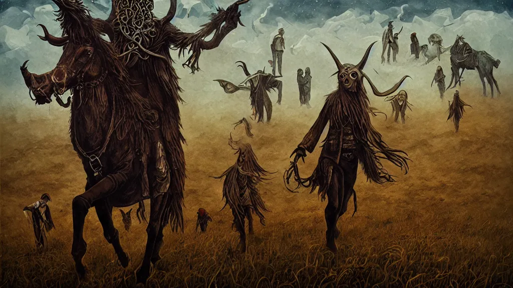 Image similar to folk horror illustration, 8k resolution artwork, horror art, trending on artstation, painting, elaborate excellent painted illustration, smooth, sharp focus