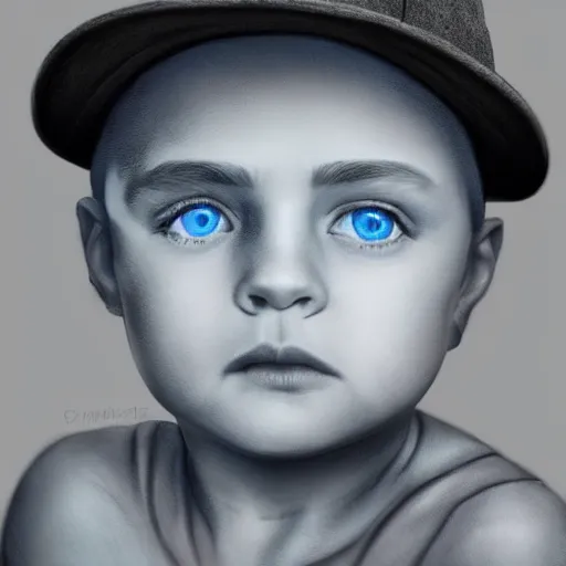 Image similar to a detailed portrait of a boy with light blue eyes wearing a black cap, realistic and detailed eyes, art illustration, incredibly highly detailed and realistic, 8 k, sharp focus