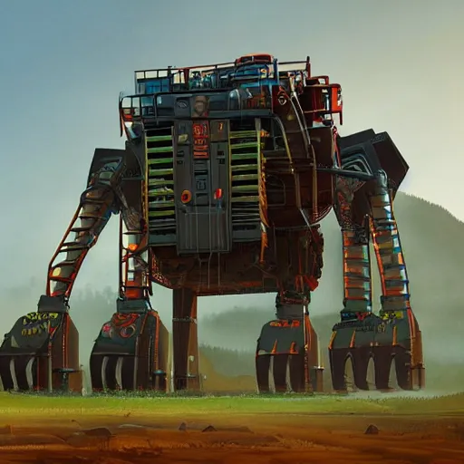 Image similar to giant scary quadrupedal mining machine, four legs, highly detailed body, industrial, in the style of simon stalenhag