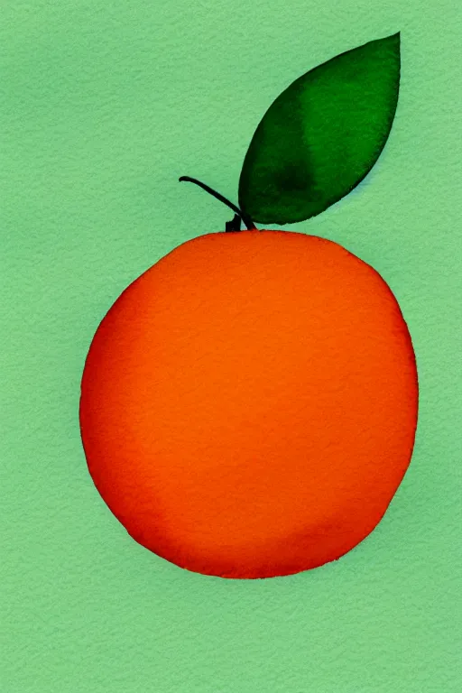 Prompt: minimalist watercolor art of an orange with green leaves, illustration, vector art