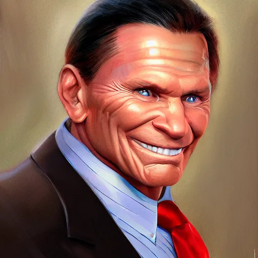 Prompt: uncanny valley portrait of kenneth copeland, by jon mcnaughton zdzisław artstation