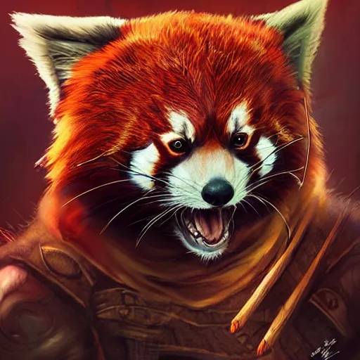 Prompt: red panda as diablo 3 character, digital illustration portrait design, by android jones and greg rutkowski, retrowave color scheme, detailed, cinematic lighting, wide angle action dynamic portrait