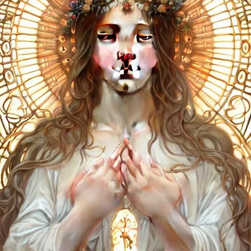 Image similar to perfectly detailed goddess princess of white roses!! blessed by nature with ever - increasing physical mental perfection, symmetrical! intricate, highly detailed, biblical divine holy perfection!! digital painting, artstation, concept art, smooth, sharp focus, illustration, art by artgerm and greg rutkowski and alphonse mucha