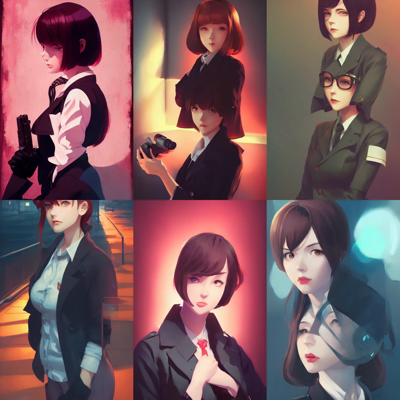 Prompt: a portrait of a cute female detective, film noir setting, vivid colors, soft lighting, atmospheric, cinematic, moody, in the style of ilya kuvshinov and range murata, krenz cushart, rule of thirds, oil on canvas, 8 k