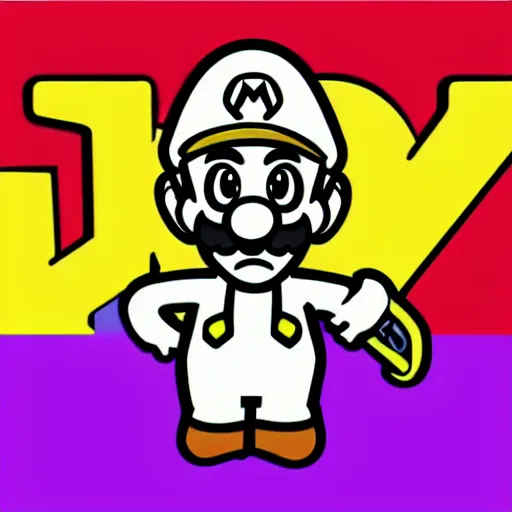 Image similar to a Supermario-Waluigi, svg sticker, vector art, wearing headphones, jamming to music