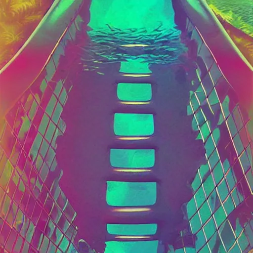 Prompt: a bloody water slide in the nigth, purple, moody, dark, artistic, digital art, blue and purple, epic