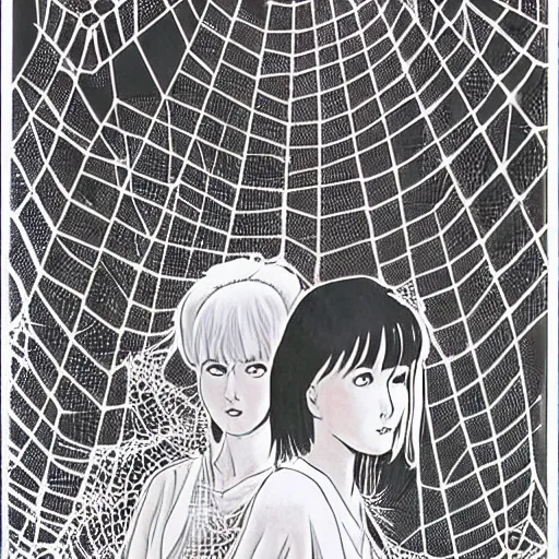 Image similar to female twins in a spider web by junji ito