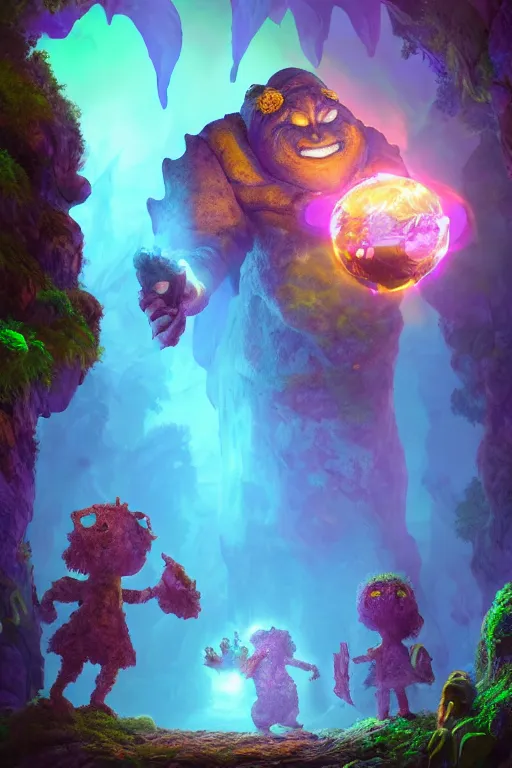 Prompt: arcane fantasy art giant golem elemental wood rock bastion forged gemstone enchanted forest troll, global illumination ray tracing hdr fanart arstation by sung choi and eric pfeiffer and gabriel garza and casper konefal lisa frank zbrush central hardmesh radiating a glowing aura