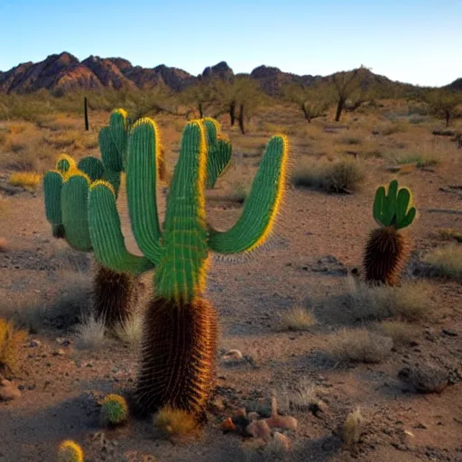 Prompt: god is a cactus in the sonora desert