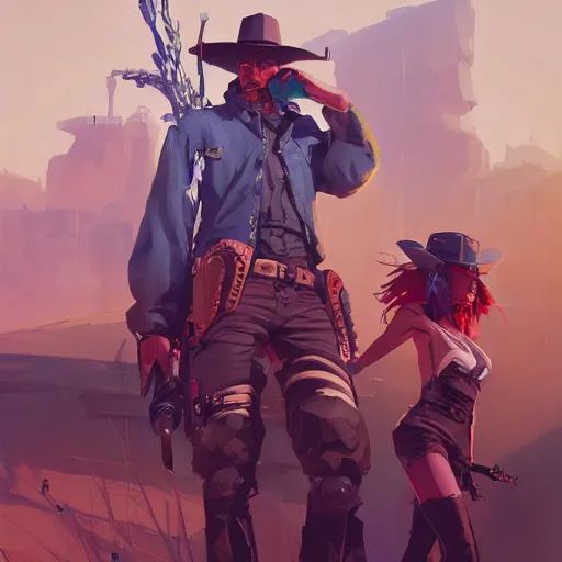 Image similar to cyberpunk wild west, behance hd artstation by jesper ejsing, by rhads, makoto shinkai and lois van baarle, ilya kuvshinov, ossdraws