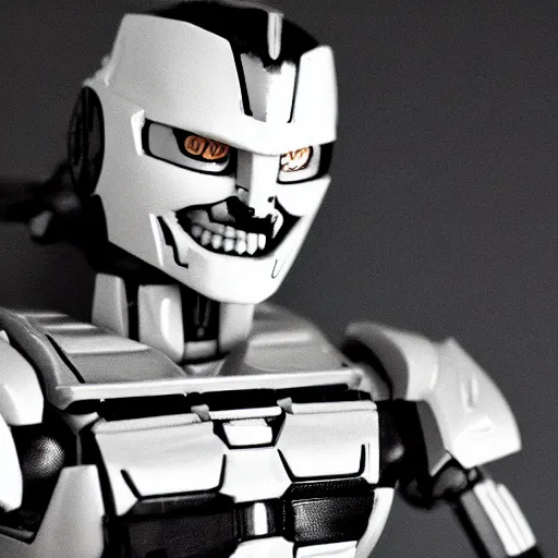 Image similar to black - and - white smiling gigachad meme as a bionicle figure