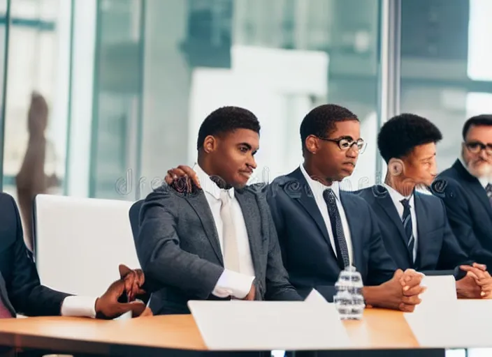 Prompt: photo of cats in suits attending a management board meeting. Highly detailed 8k. Intricate. Sony a7r iv 55mm. Stock photo.