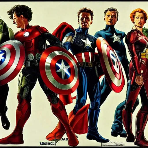 Image similar to the avengers, by norman rockwell