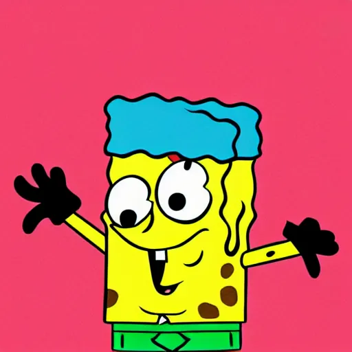 Image similar to spongebob squarepants cartoon character holding a kitchen knife, childish crayon art