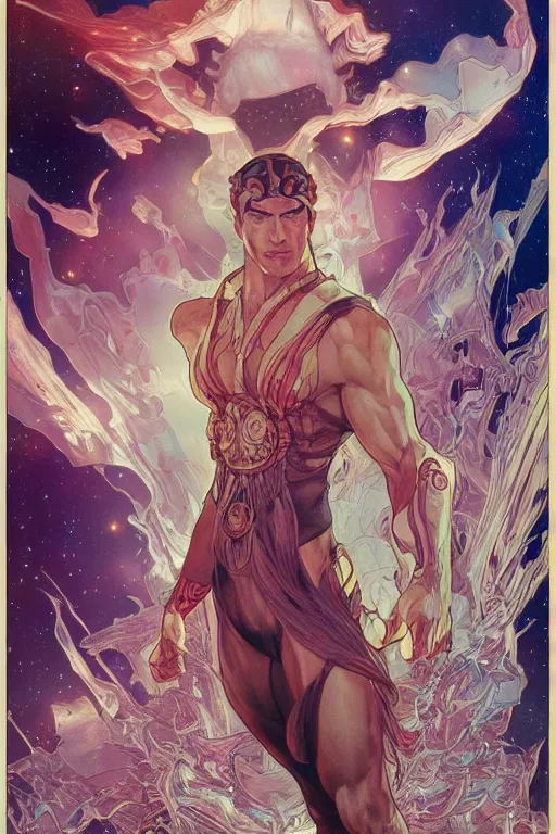 Image similar to daniel joaquin trujillo, by artgerm and yoshitaka amano and moebius and alphonse mucha, hyperdetailed, dc comics, ornate, nebula, explosions in the sky, trending on artstation