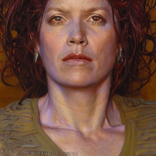 Image similar to portrait of an unusual female survivor, by donato giancola.