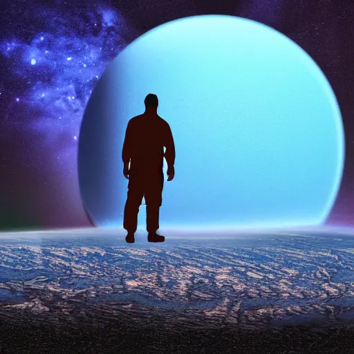 Image similar to standing on neptune, looking out into the vastness of space, digital art.
