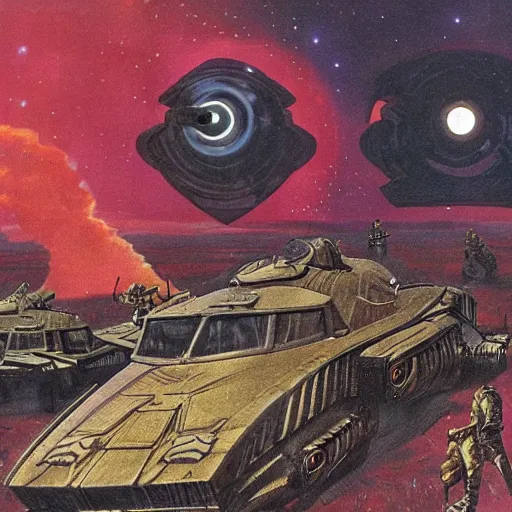 Image similar to armored squad in the acid swamps of venus, vintage, 1 9 5 0 s sci - fi art, by ed emschwiller