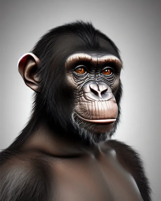 Prompt: fantasy art, very detailed high resolution illustration portrait of a chimpanzee, 3 d, 8 k, extremely detailed, artstation