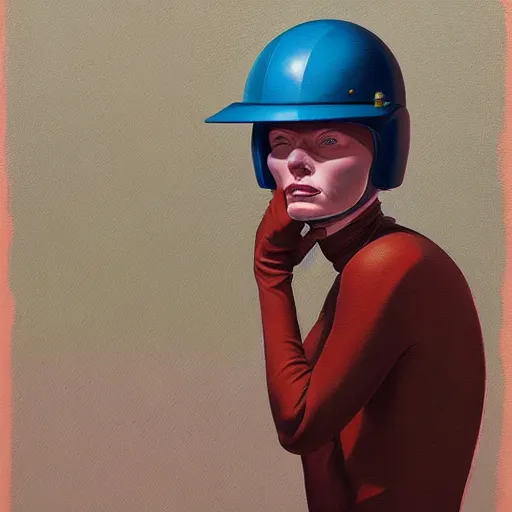 Image similar to Portrait of woman engineer with helmet, very coherent, painted by Edward Hopper, Wayne Barlowe, painted by James Gilleard, airbrush, art by JamesJean