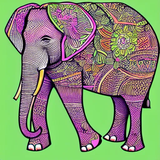 Image similar to a elephant on a green meadow, Anthropomorphized, portrait, highly detailed, colorful, illustration, smooth and clean vector curves, no jagged lines, vector art, smooth