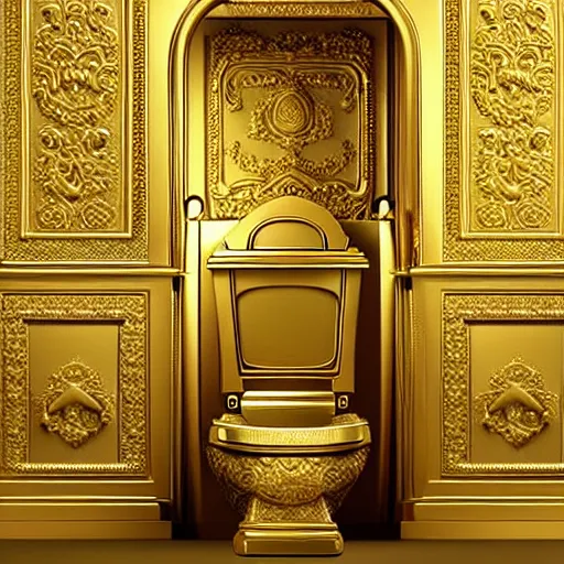 Image similar to a toilet made from solid gold. highly detailed, ornate, photorealistic