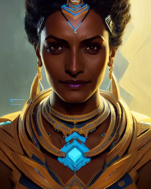 Prompt: symmetra from overwatch, character portrait, close up, concept art, intricate details, highly detailed by greg rutkowski, michael whelan and gustave dore