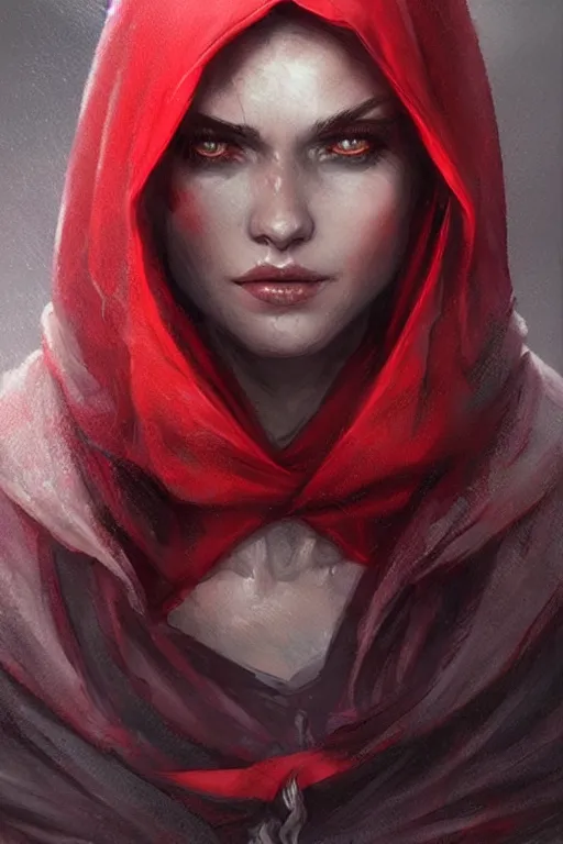 Image similar to thief red riding hood, d & d, fantasy, portrait, highly detailed, headshot, digital painting, trending on artstation, concept art, sharp focus, illustration, art by artgerm and greg rutkowski and magali villeneuve