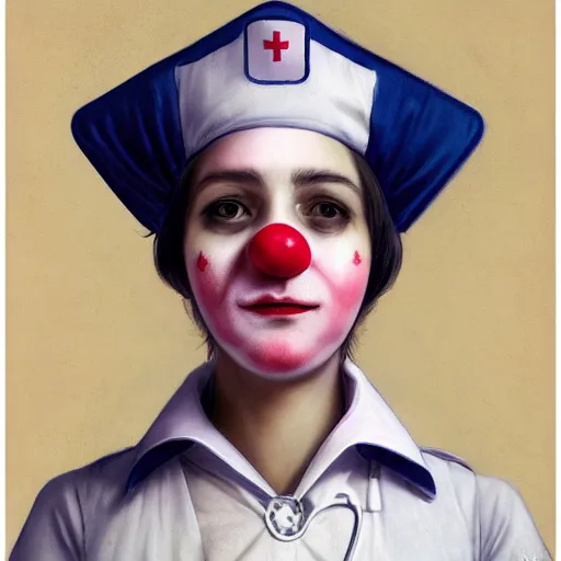 Image similar to clowncore pastel punk young hospital nurse wearing stylish uniform. detailed, portrait, 8 k, artwork by jean - baptiste monge