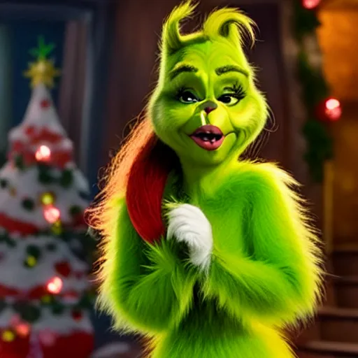 Prompt: A movie still of Ariana Grande in The Grinch