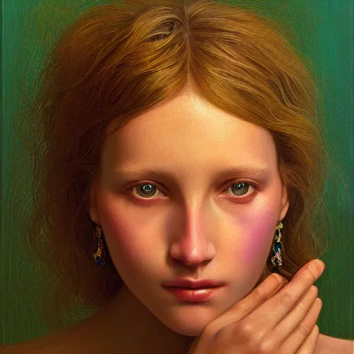 Image similar to A beautiful portrait of a woman with iridescent skin by James C. Christensen