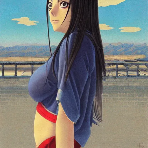 Image similar to anime mila kunis by by Hasui Kawase by Richard Schmid