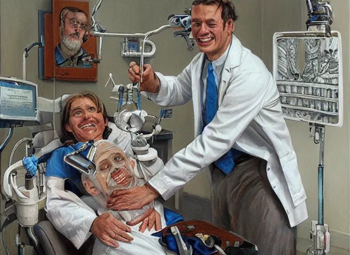 Prompt: a highly detailed universal portrait of a dentist, james gurney, james jean