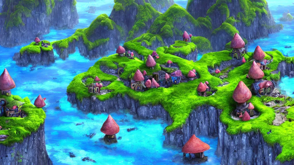 Image similar to fantasy micro world toadstool cottages islands suspended in the air like in the Avatar movie, fantasy artwork, very beautiful scenery, hd, hdr, unreal engine 5, cinematic 4k wallpaper, 8k, ultra detailed, high resolution, artstation