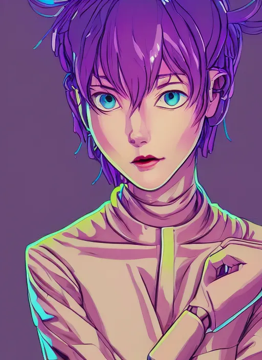 Prompt: a ultra beautiful detailed line art illustration of rei ayanami, centered, by dan mumford and moebius and beeple, trending on artstation, pastel color, dim dusk lighting, cinematic lighting, detailed lighting, volumetric lighting, realistic, f 8, 4 k hd wallpaper, poster, yellow and purple color scheme