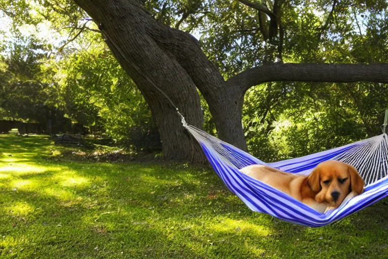 Image similar to a dog resting in the hammock