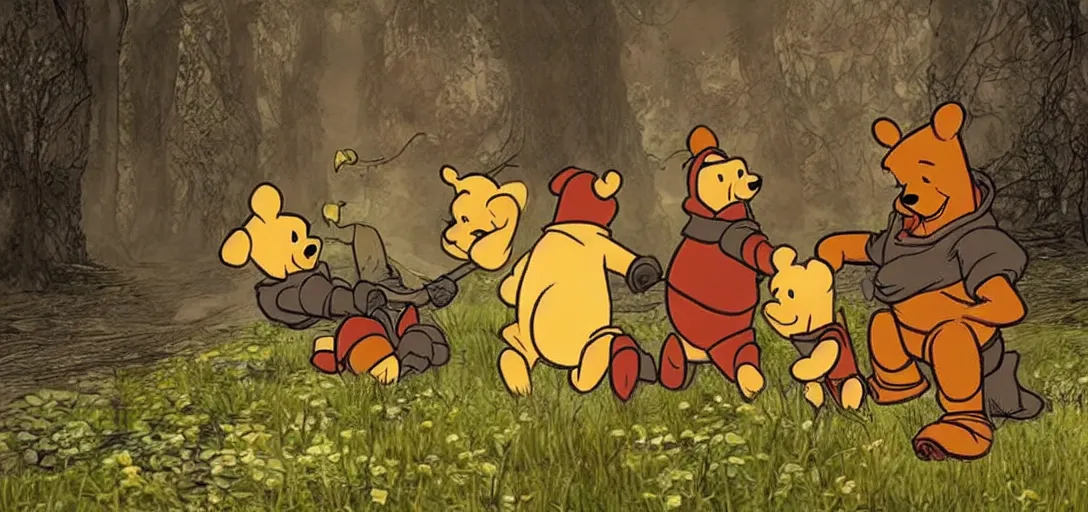 Image similar to Winnie the pooh in dark souls style
