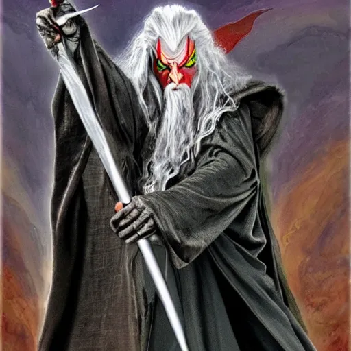 Image similar to gandalf as spawn, painting