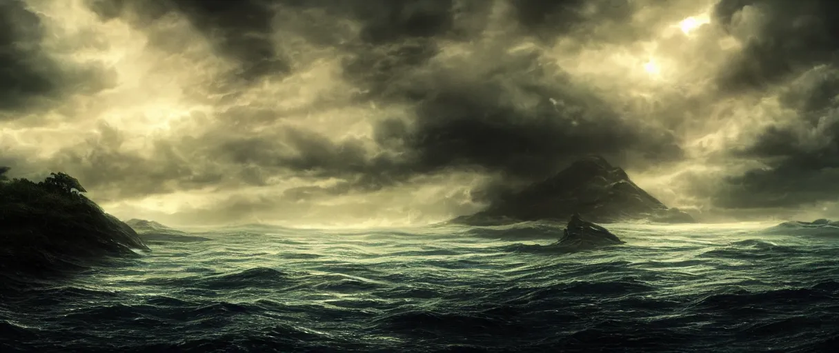 Image similar to ocean monster atmospheric volumetric dramatic lighting cinematic establishing shot extremely high detail foto realistic cinematic lighting post processed