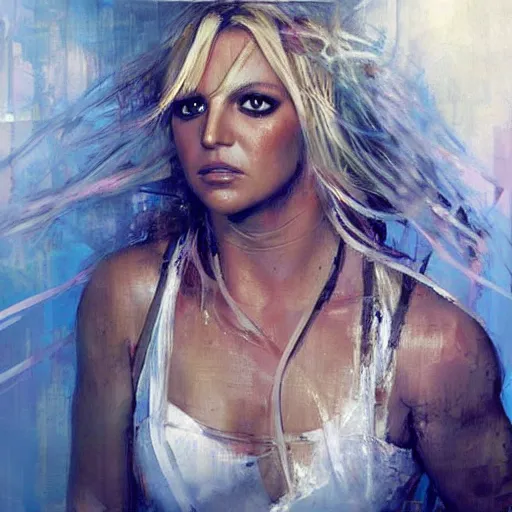 Image similar to britney spears and beyonce morphed together, hybrid, jeremy mann painting